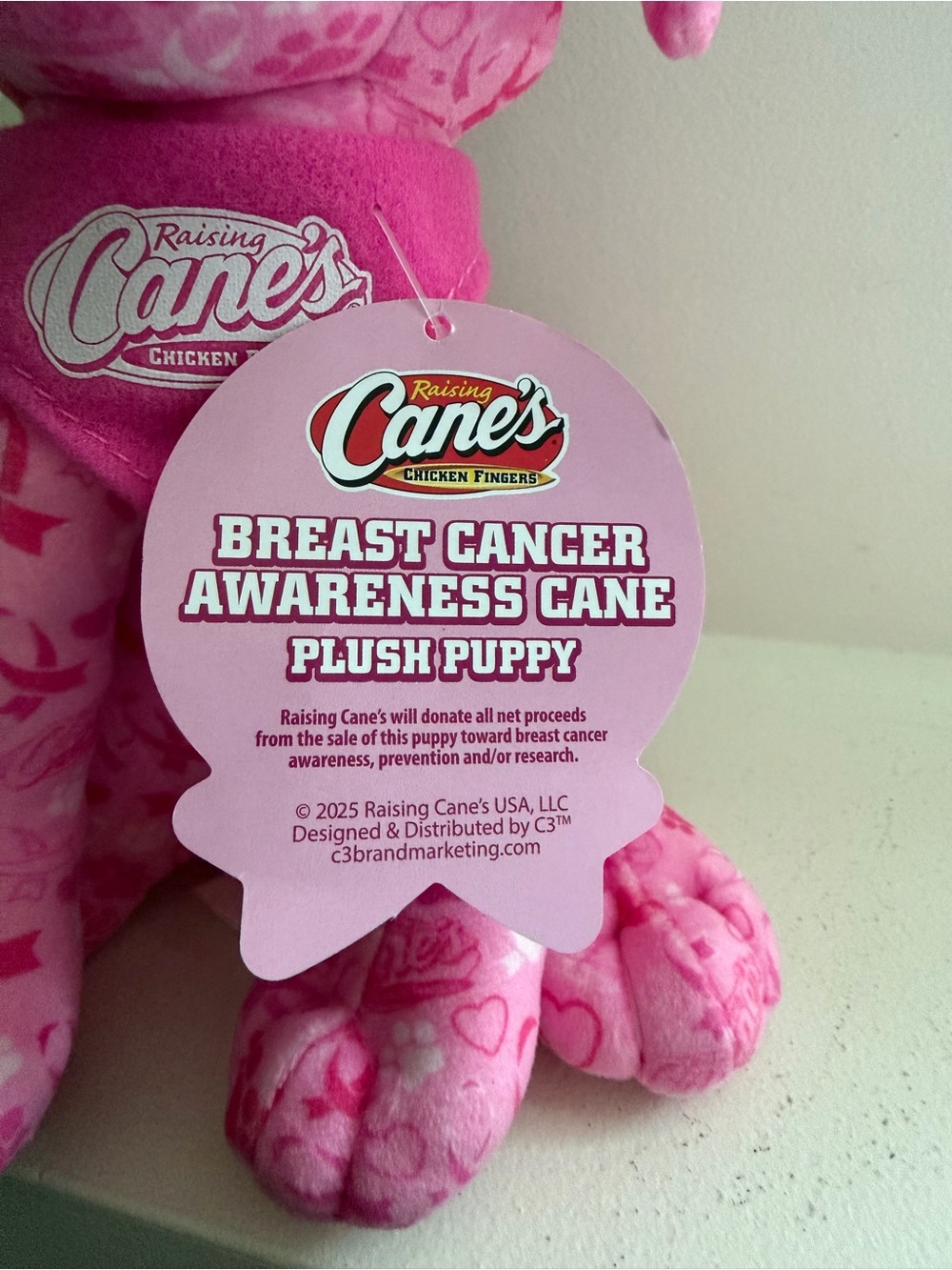 Raising Canes Breast Cancer Awareness Pink Plush Puppy Dog Limited Edition NWT - Picture 2 of 3